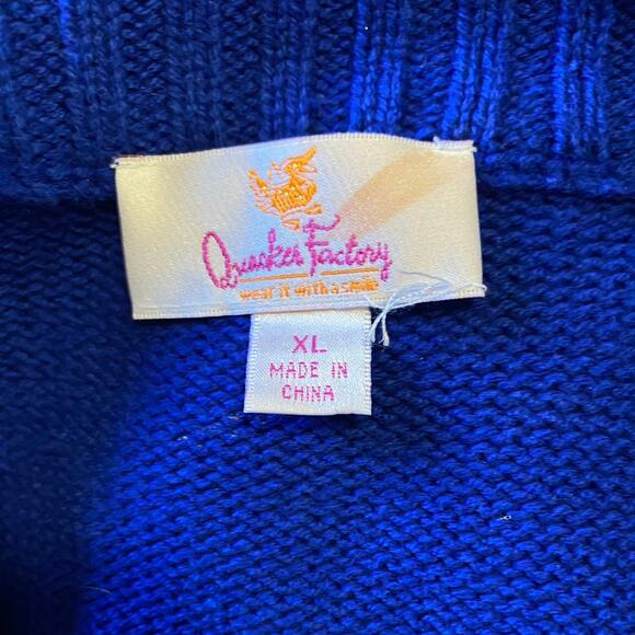 QUACKER FACTORY Blue Holiday 
 Pet Zip‎ Front Cardigan Sweater XL quirky cottage - Picture 7 of 7